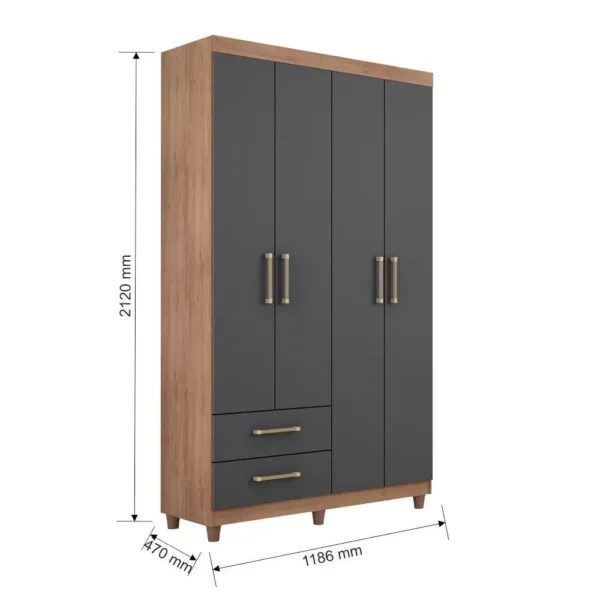 Guarda Roupa Canadá 4 Portas Amêndoa Chumbo - Conquista Móveis - Image 3