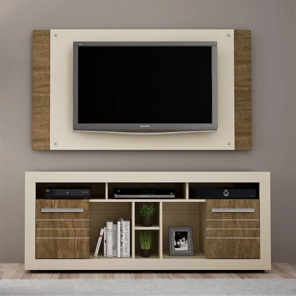 Rack com Painel Firenze para TV até 46 Polegadas Off White/Ipê - Valdemóveis - Image 2