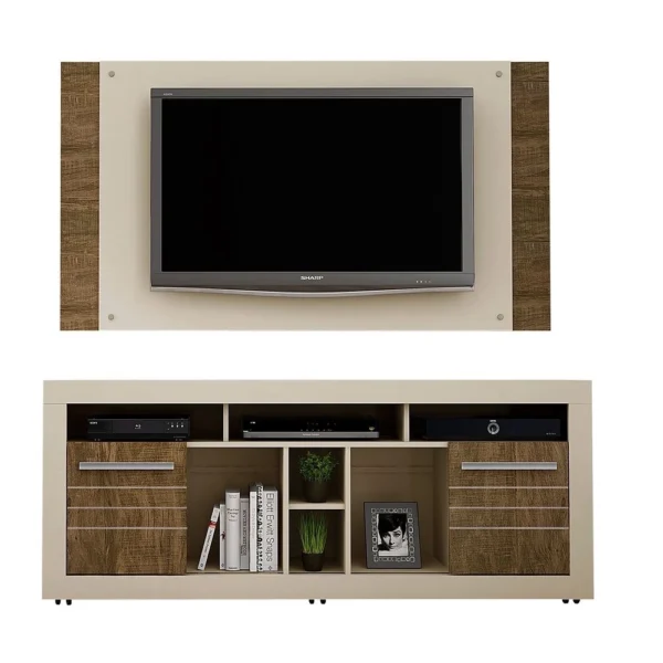 Rack com Painel Firenze para TV até 46 Polegadas Off White/Ipê - Valdemóveis