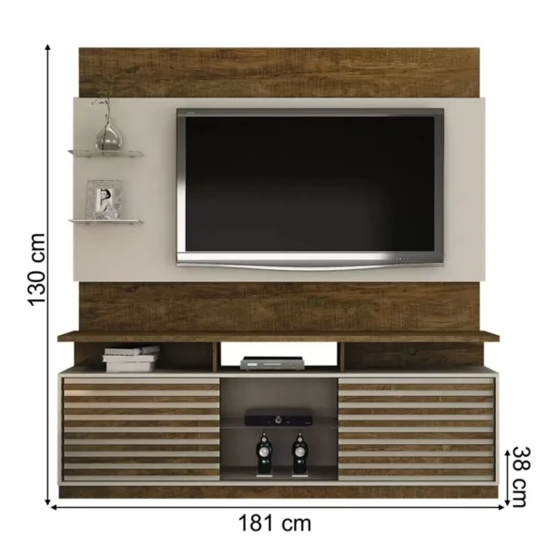 Rack Bancada Roma com Painel Turin para TV até 65" ValdeMóveis Off-White/Ipê - Image 2