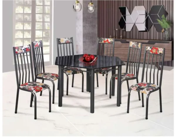 Conjunto Mesa Sextavada para Cozinha Tubular com 6 Cadeiras Vitória Max Moveis Vitoria