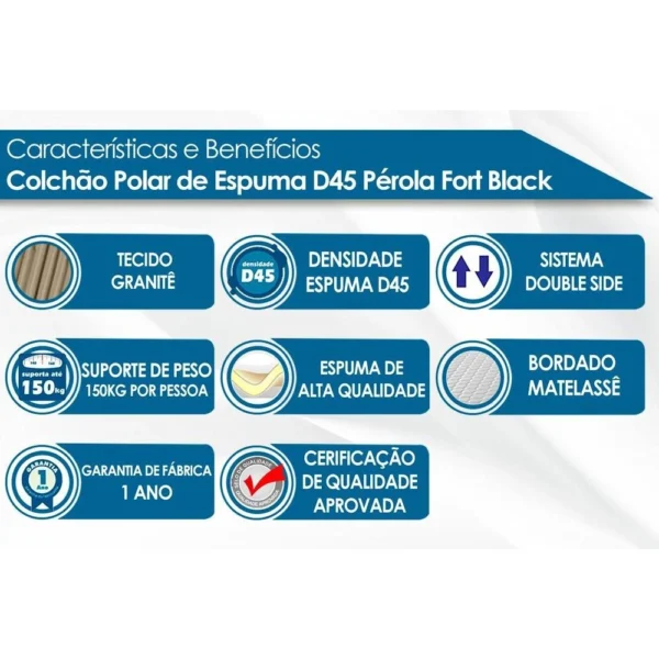 Colchão Polar D45 Pérola Fort Clean inmetro Casal 138 - Image 6