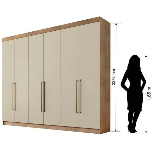 Guarda Roupa com 6 Portas 4 Gavetas Internas Itaguara Plus Conquista Moveis Amêndoa/Off White - Image 3