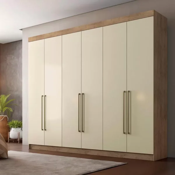 Guarda Roupa com 6 Portas 4 Gavetas Internas Itaguara Plus Conquista Moveis Amêndoa/Off White