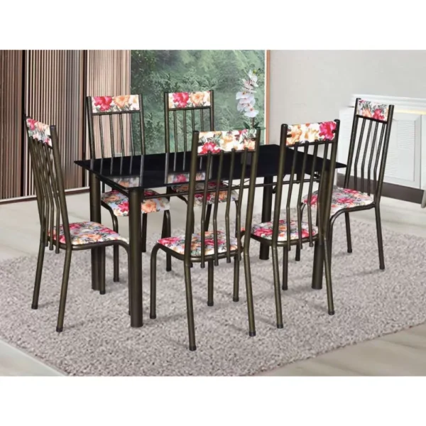 Conjunto Mesa Retangular para Cozinha Tubular com 6 Cadeiras Vitória Max Moveis Vitoria