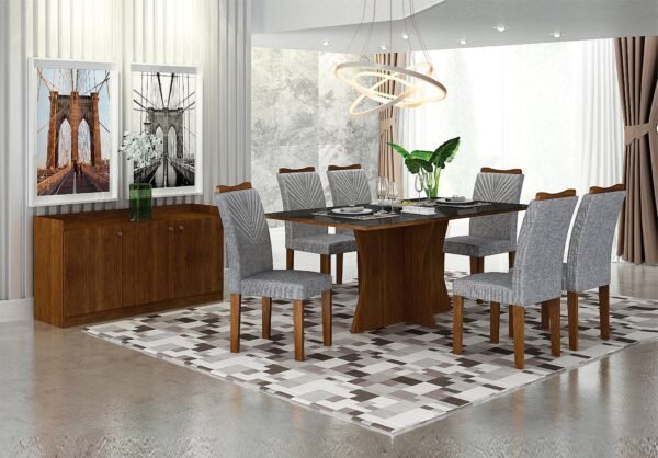 Conjunto de Mesa Quadrada com 04 Cadeiras Clara Freijó/Preto/Veludo Palha - Leifer - Image 2