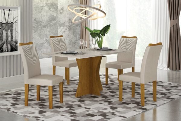 Conjunto de Mesa Quadrada com 04 Cadeiras Clara Freijó/Preto/Veludo Palha - Leifer
