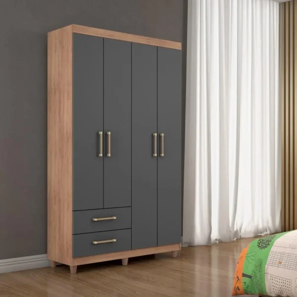 Guarda Roupa Canadá 4 Portas Amêndoa Chumbo - Conquista Móveis