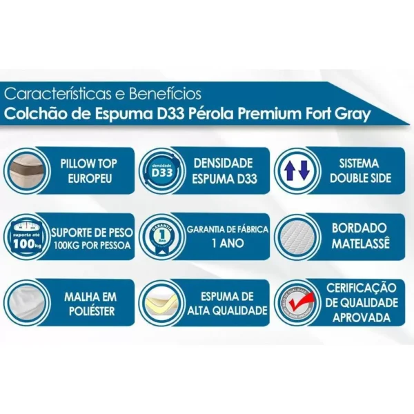 Colchão Polar D33 Pérola Premium Preto+Cama Box Casal 138 - Image 3
