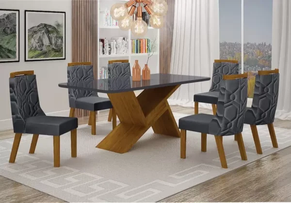 Sala de Jantar Completa com 6 Cadeiras Tampo Chumbo 1,80x0,90m - Image 4