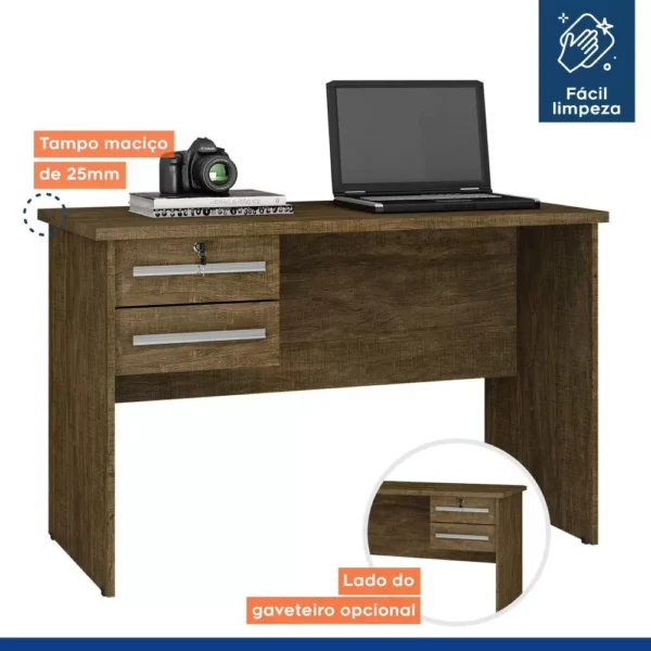 Mesa para Computador Byte Ipê 2 Gavetas ValdeMóveis - Image 2